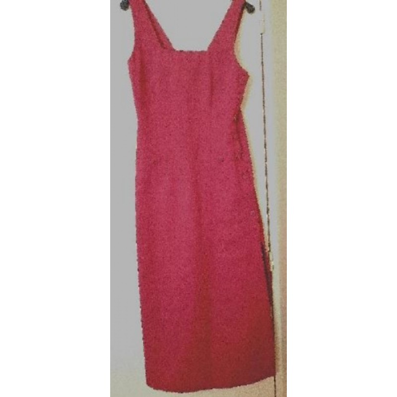 Robe Longue T38/40, Rouge, style chasuble, Boutonnage + fente côté
