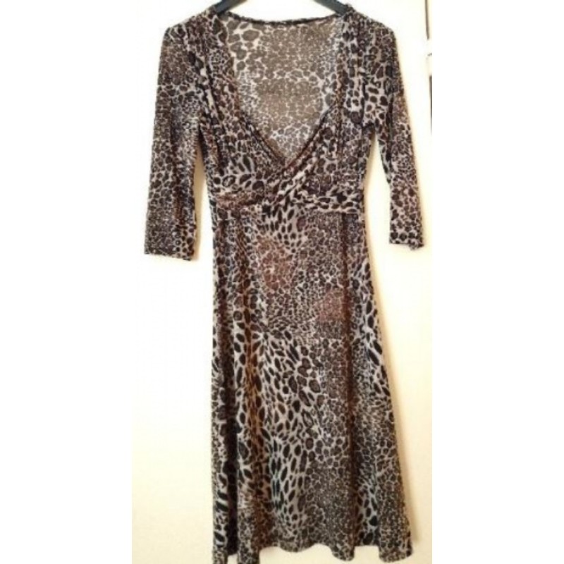 Robe Panthère, T38/40, Décolleté croisé, Jersey, M 3/4, Dégriffé Morgan