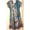 Robe Mi longue, T40, Fond Vert Clair imprimé fleuri, MC, Synthétique, NEUF