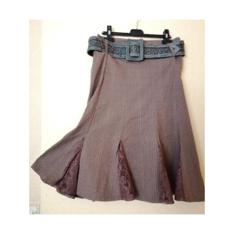 Jupe à Godets dentelle, T38/40, Marron, Coton, Vendu sans ceinture