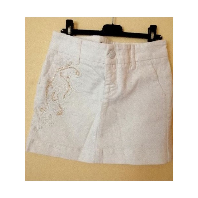 Jupe Toile Blanc, T36, Broderies et Perles Devant, Coton