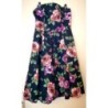 Robe Bustier Vintage,T 38/40, Fond Noir fleurs roses, Mi longue,Coton
