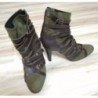 Bottines Kaki, T39, Daim Lanières cuir marron, Talon haut, NEUF