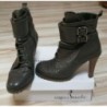 Bottines Cuir Kaki,Talons Hauts, T39, Semelles crantées, Boucles cheville, NEUF