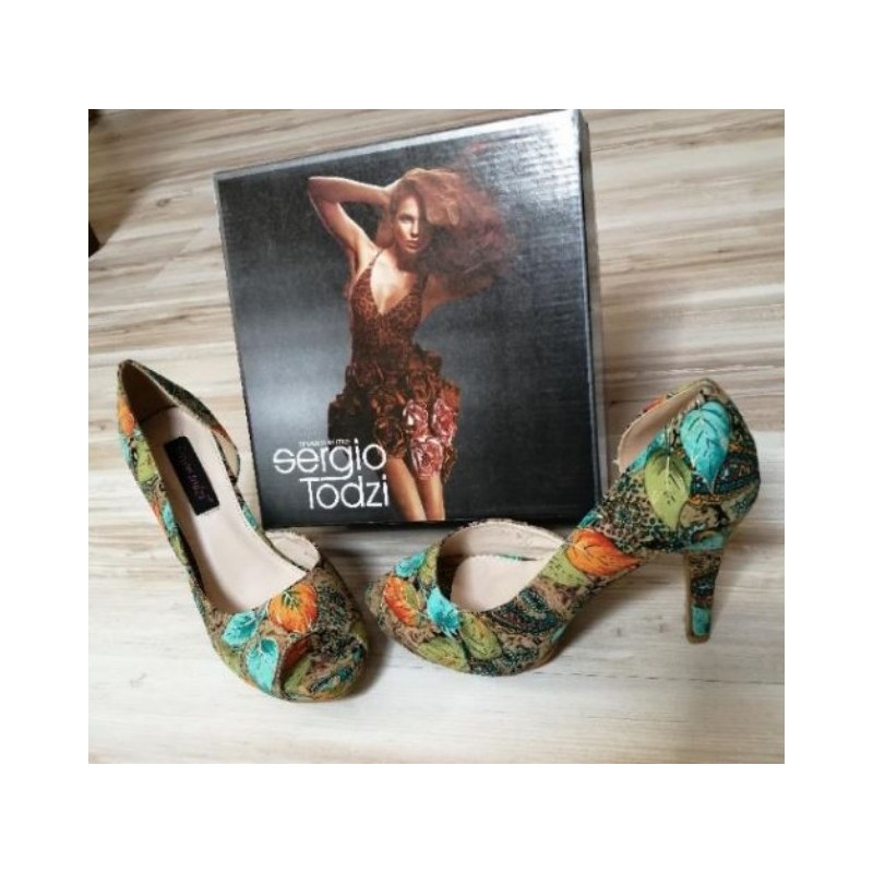 Chaussures SERGIO TODZI, Talons Hauts, T39, Tissu Multicolore, NEUF