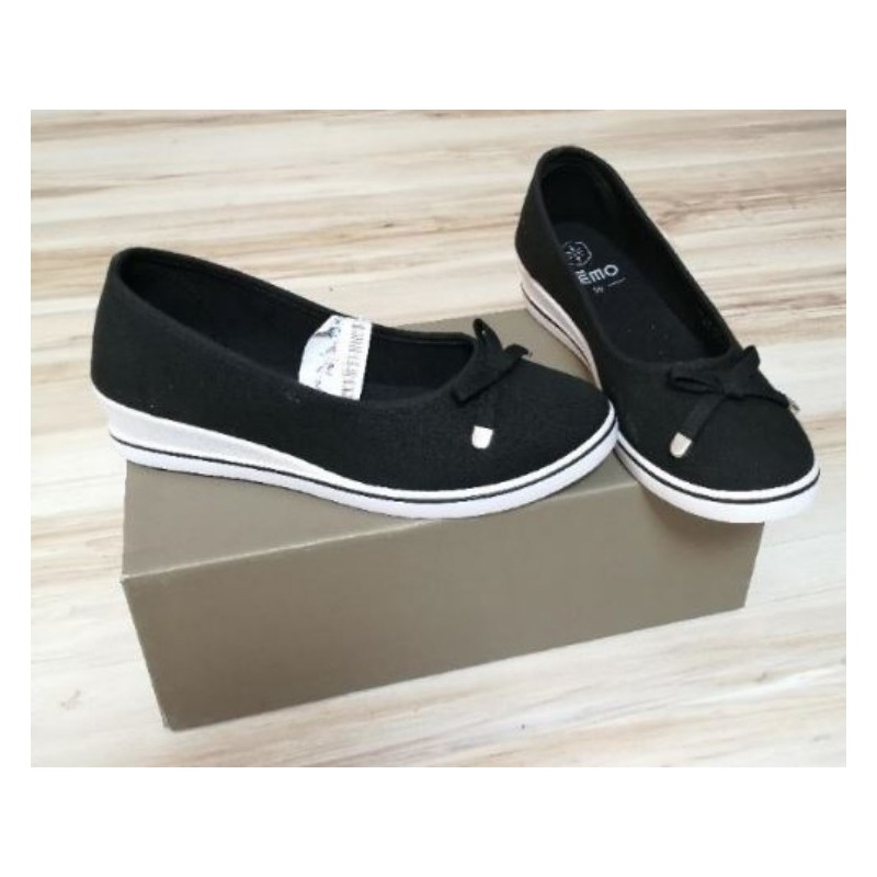 Ballerines Sport, T39, Noir, Semelle compensée Blanc/noir, Tissus, Noeud dessus, NEUF