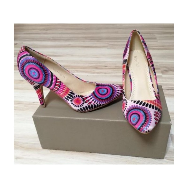 Chaussures Talons Hauts, T39,Tissus Impression graphique Bleu,Rose,Violet, NEUF