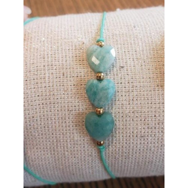 Bracelet vert acier inox 3 coeurs amazonite