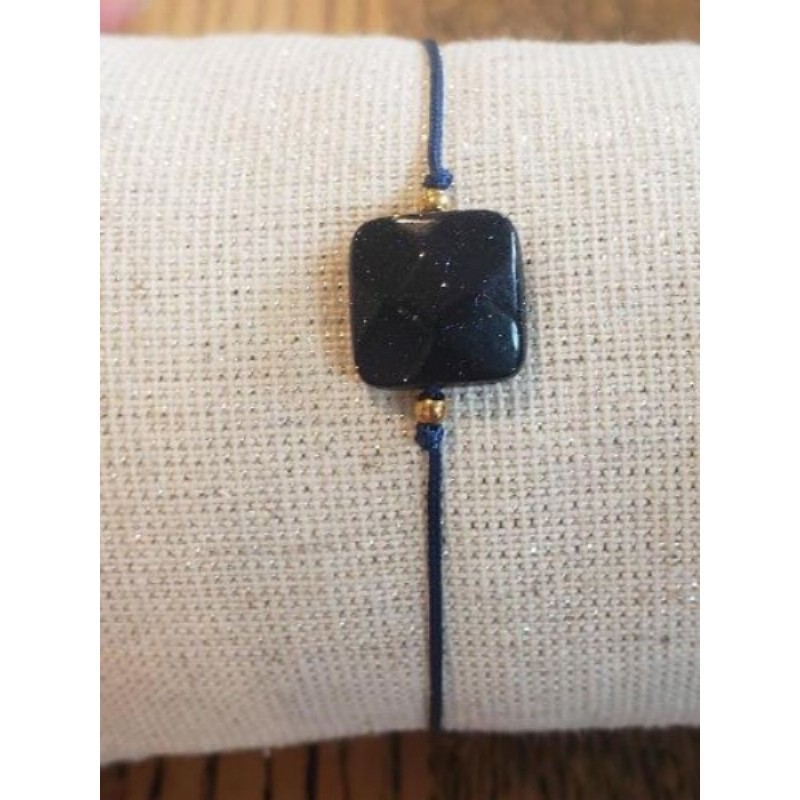 Bracelet pierre de sable bleu et acier inox