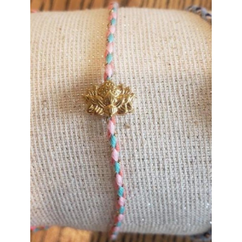 Bracelet cordon multicolore lotus acier inox