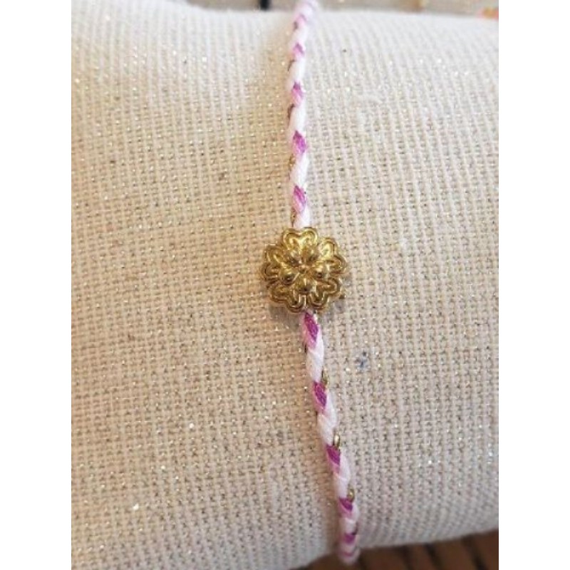 Bracelet cordon rose fleur acier inox