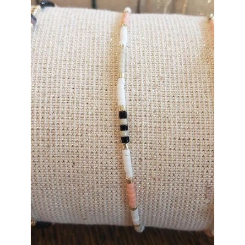 Bracelet perles miyuki blanc noir rose
