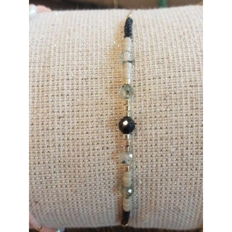 Bracelet perles miyuki et pierres beige noir vert