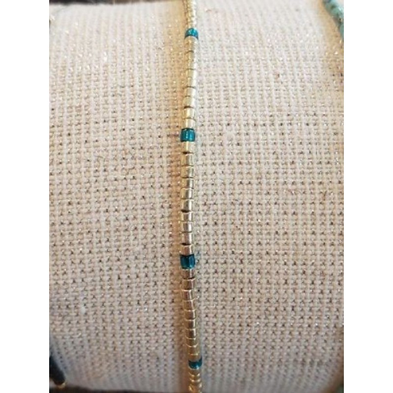 Bracelet perles miyuki doré et turquoise 