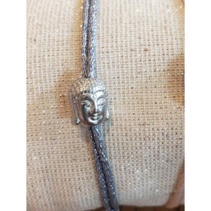 Bracelet cordon gris bleu bouddha acier inox 