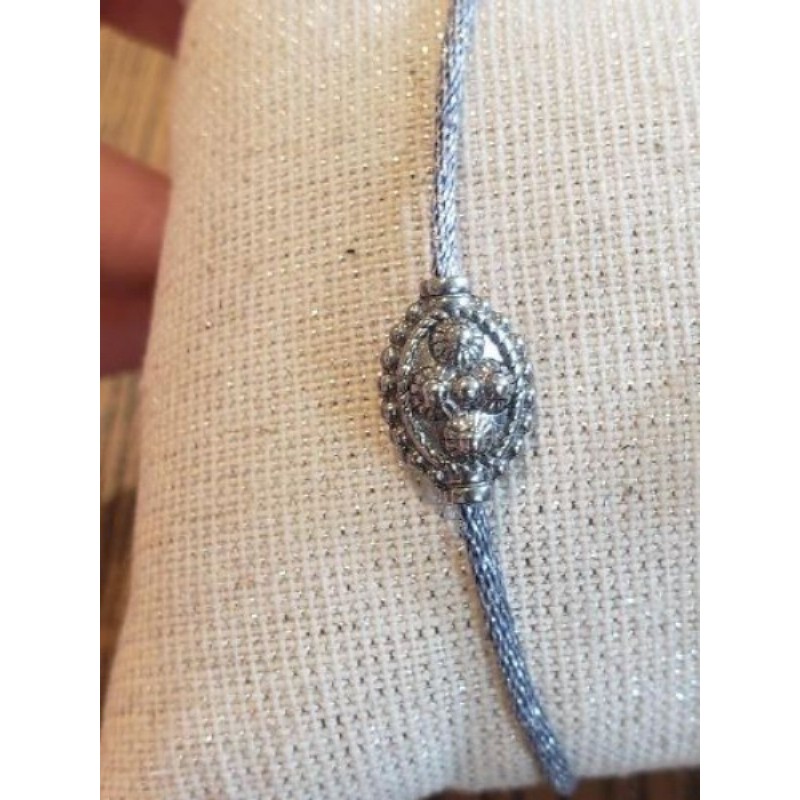 Bracelet cordon gris bleu perle acier inox