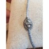 Bracelet cordon gris bleu perle acier inox