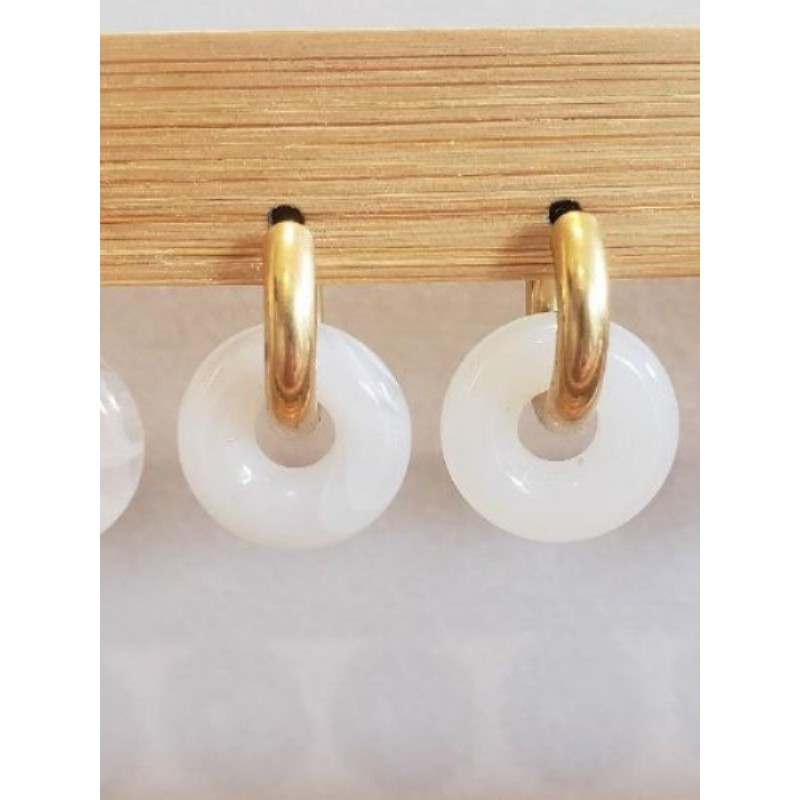 Boucles d’oreilles acier inox pierre blanche
