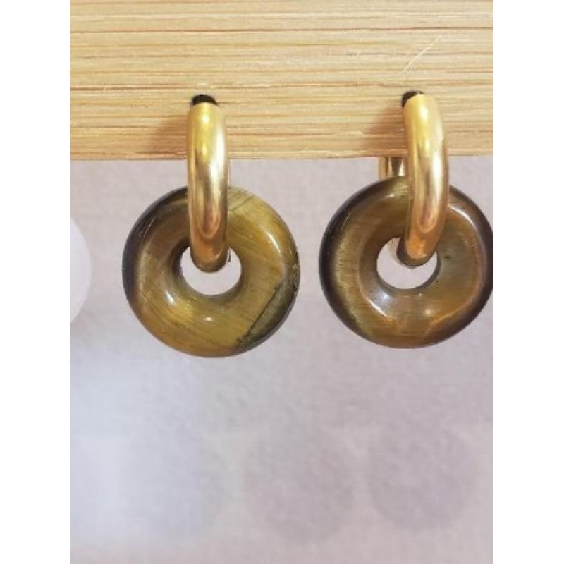 Boucles d’oreilles acier inox pierre œil de tigre