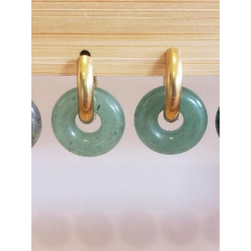 Boucles d’oreilles acier inox aventurine verte