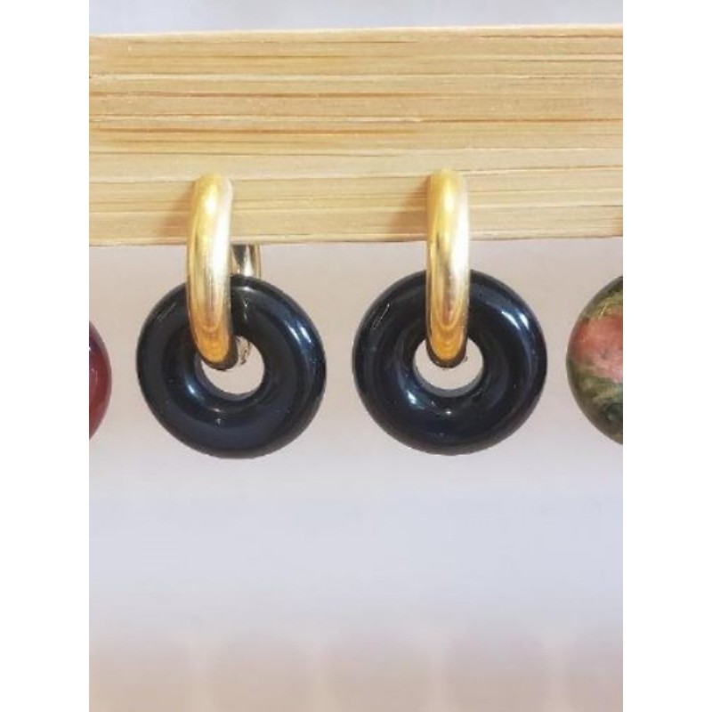 Boucles d’oreilles acier inox pierre noire