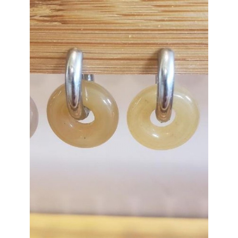 Boucles d’oreilles acier inox pierre beige