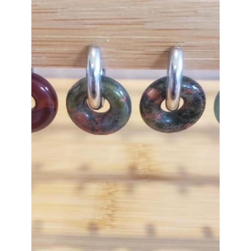 Boucles d’oreilles acier inox pierres unakite