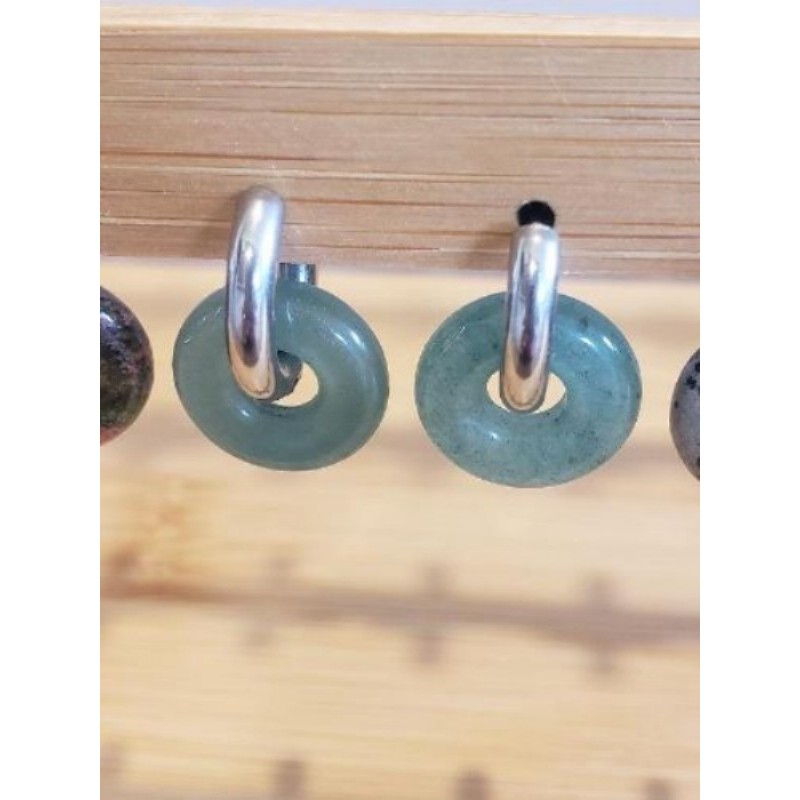 Boucles d’oreilles acier inox pierre aventurine verte