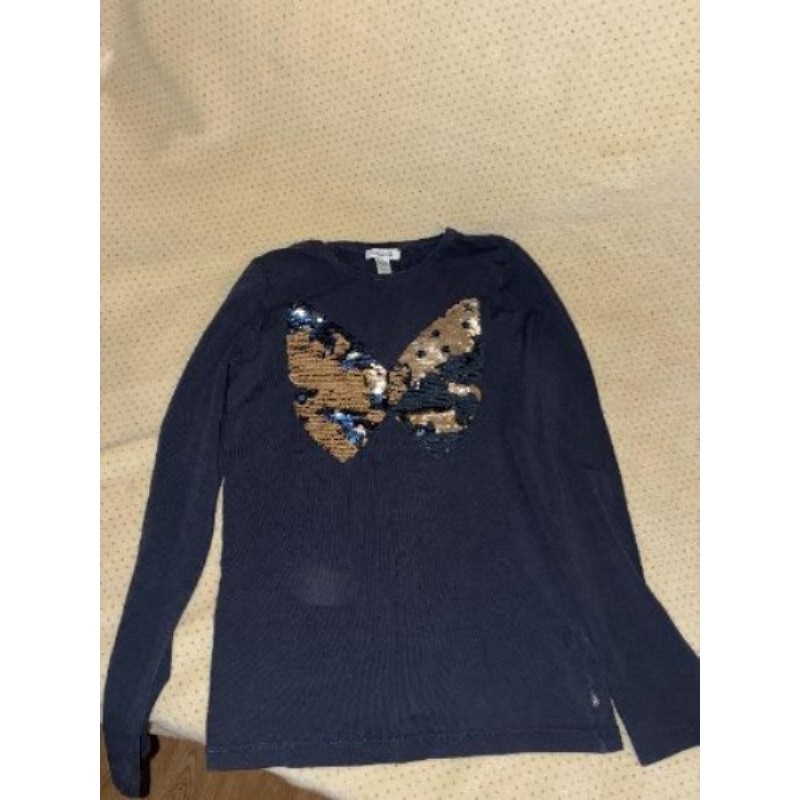 Haut fille manche long marque okaidi taille 10 ans  dessin papillon paillettes 