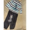 Ensemble 3 pièces  garçon pantalon chaussettes polo manche long gris et bleu taille 23 mois 