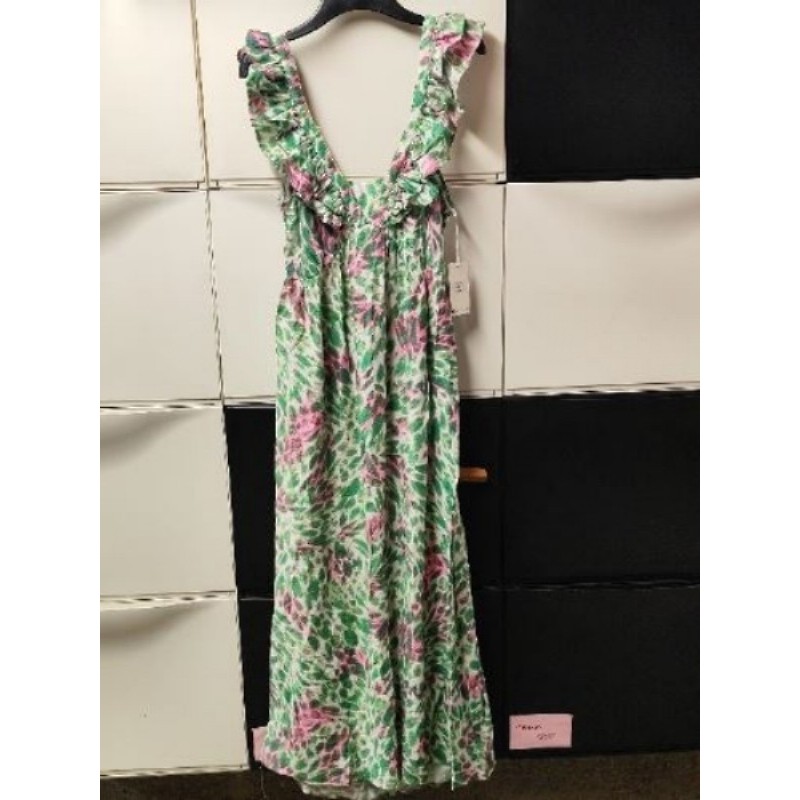 Robe longue vert et rose neuve avec étiquette S/M