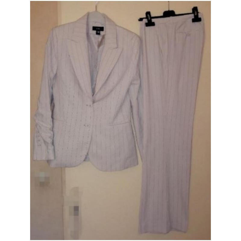 Ensemble Veste et pantatalon H&M Beige Rayé T40 Coton Polyester