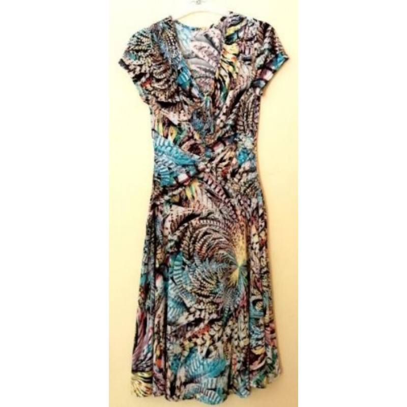Robe MORGAN Degrif T38/40 imprimé graphique Bleu Noir Beige Jersey Manches courtes