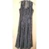 Robe Longue Noir Rayé Blanc T40 Col Chemisier, Grille au Dos, Polyester