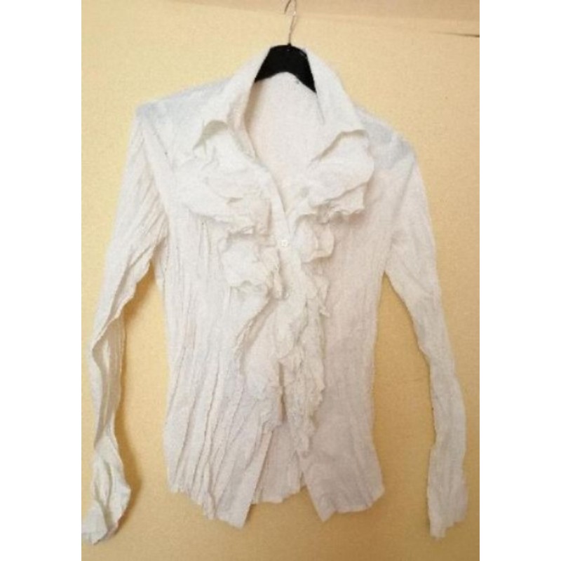 CHEMISIER a Jabot Blanc ML T38/40 Coton froissé