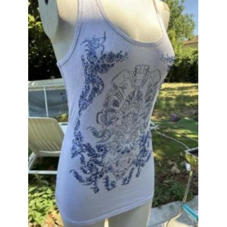 T shirt blanc et bleu à strass