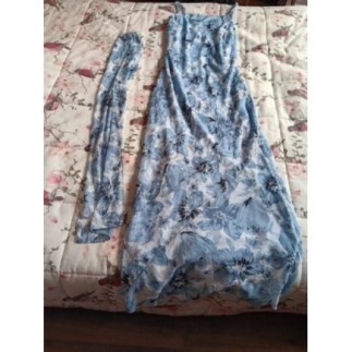robe longue  bleue à fleurs...