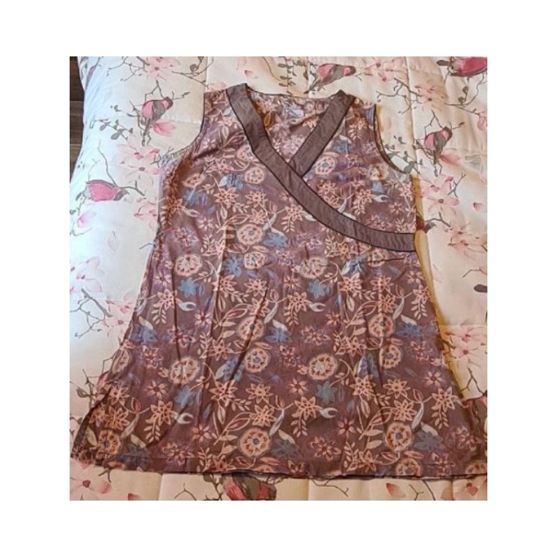tunique longue sans manche marron imprimé fleuri - Blanche Porte - taille 42