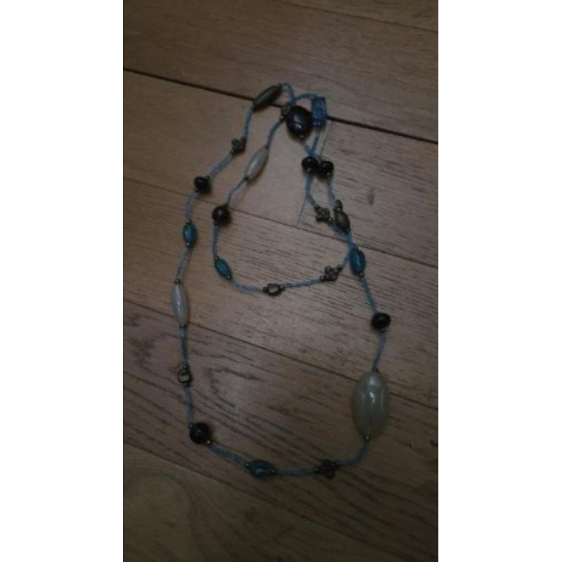 Collier long bleu et marron