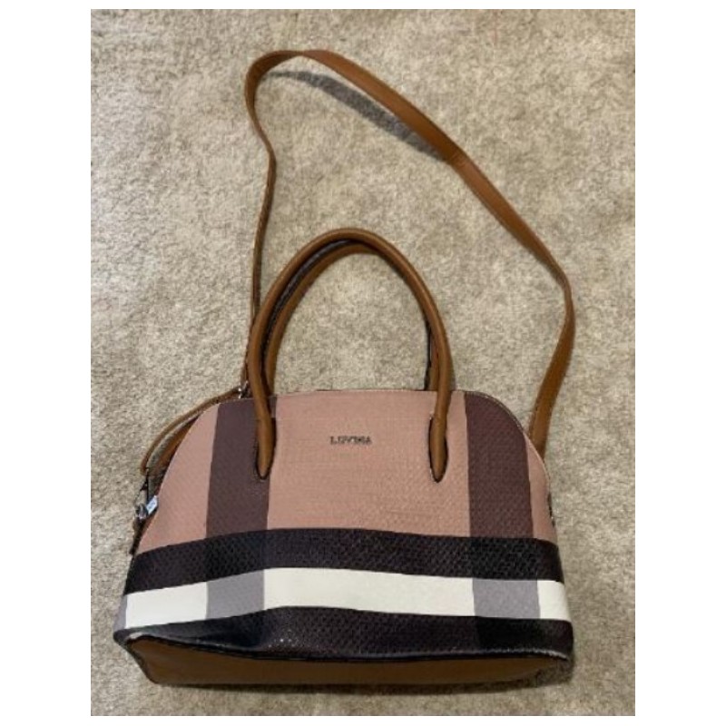 Sac cabat simili cuir avec zip et double poches intérieures - Beige, noir & blanc - LOVINA