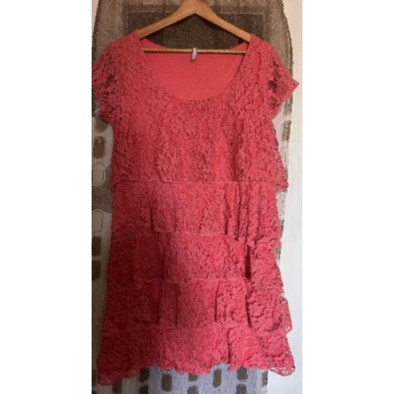 Robe rose dentelle blanchePorte XL