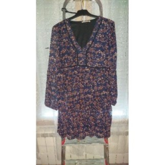 Robe bleue à fleurs manches...