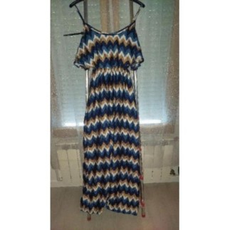 Robe longue bleue blanc...