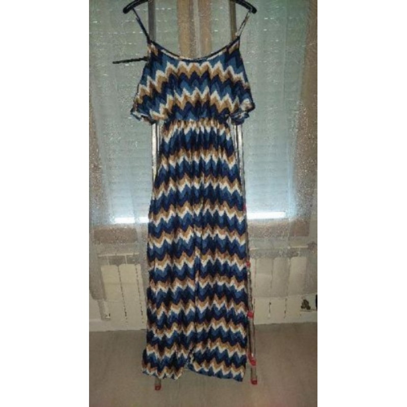 Robe longue bleue blanc marron, T. S