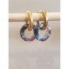 Boucles d’oreilles acier inoxydable doré verre irisé mauve 