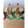 Boucles d’oreilles acier inoxydable doré verre irisé vert