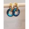 Boucles d’oreilles acier inoxydable doré verre irisé bleu