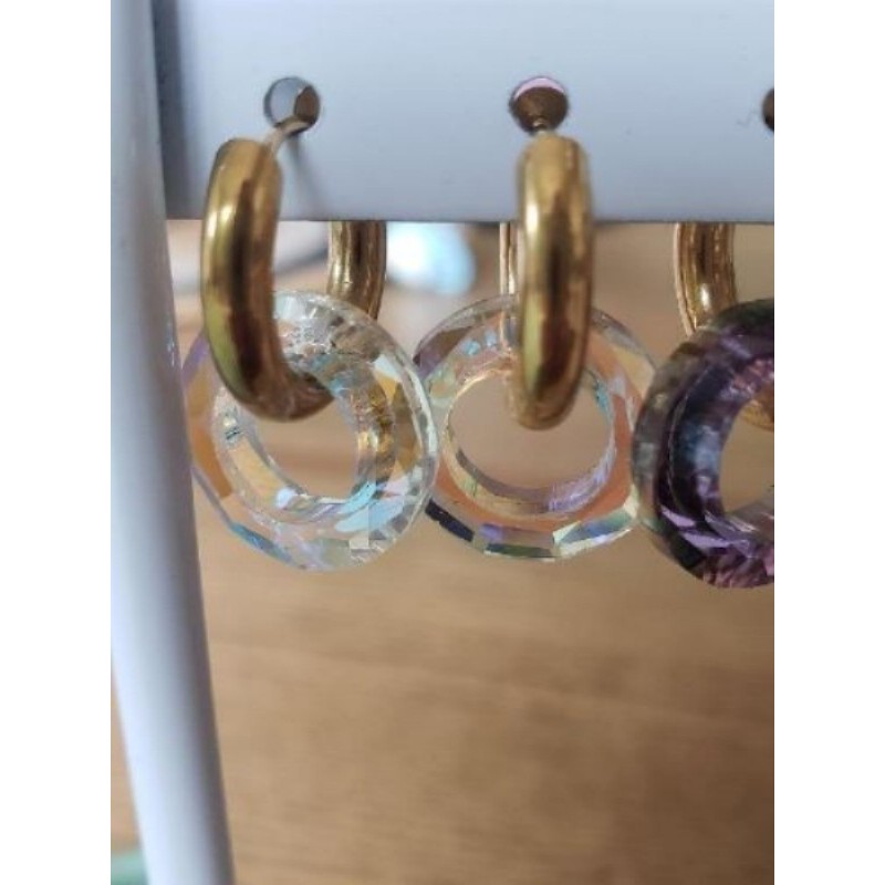 Boucles d’oreilles acier inoxydable doré verre irisé 