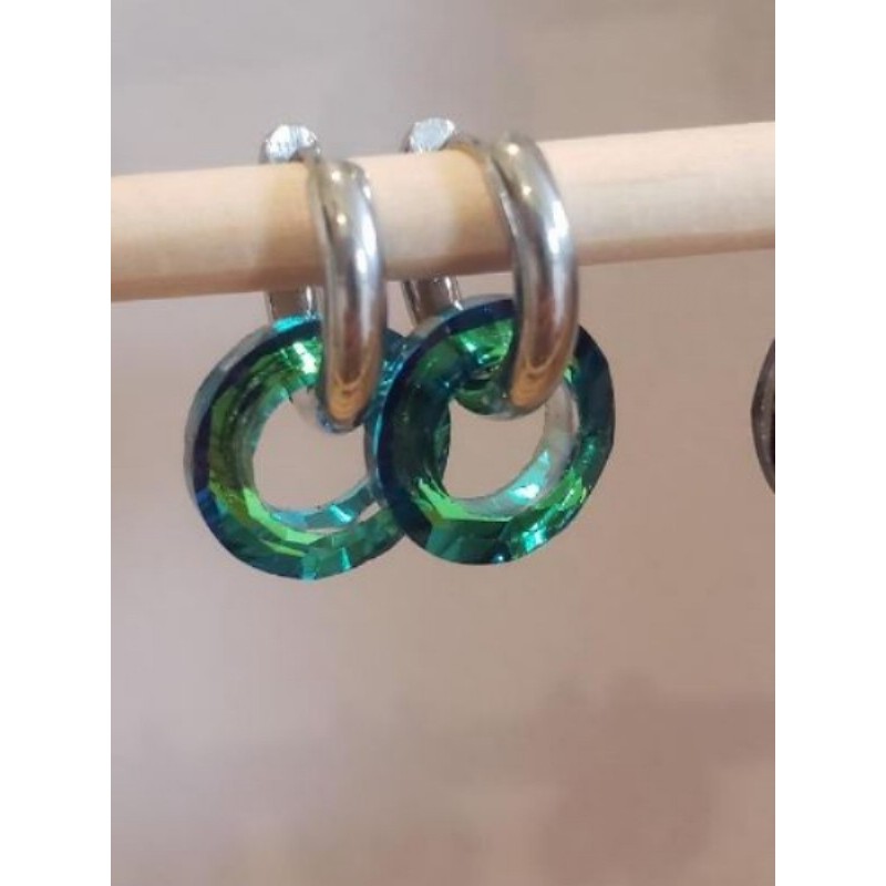 Boucles d’oreilles acier inoxydable verre irisé vert