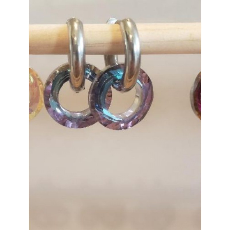 Boucles d’oreilles acier inoxydable verre irisé mauve